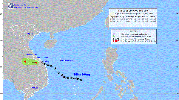 Bão số 6 đã suy yếu thành vùng áp thấp
