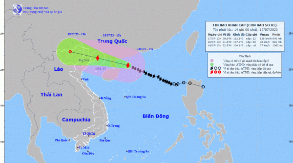 Bão TALIM chỉ còn cách Móng Cái (Quảng Ninh) khoảng 480 km