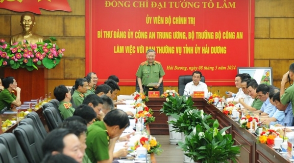 Bộ trưởng Bộ Công an Tô Lâm làm việc với Ban Thường vụ Tỉnh ủy Hải Dương