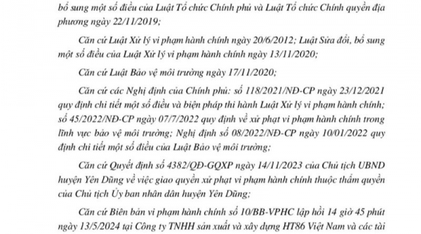 Bắc Giang: Vi phạm môi trường, hai doanh nghiệp bị xử phạt 110 triệu đồng