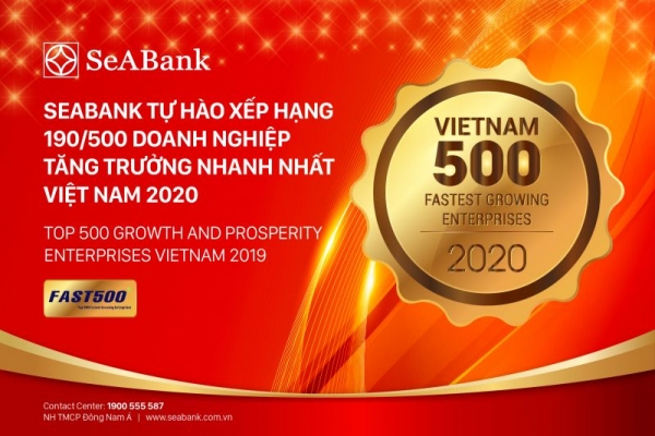 SeABank tăng hạng vượt bậc, đứng 190/500 trong Bảng xếp hạng FAST500 SeABank tăng hạng vượt bậc, đứng 190/500 trong Bảng xếp hạng FAST500
