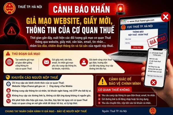 Thuế TP. Hà Nội cảnh báo tình trạng giả mạo cơ quan thuế