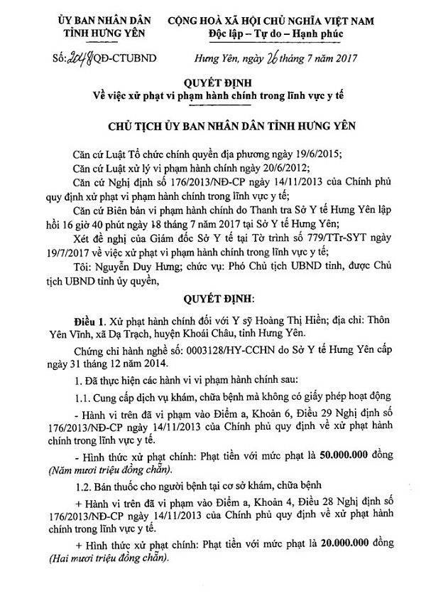 Vụ trẻ bị sùi mào gà ở Hưng Yên: Tước giấy phép hành nghề 1 năm - Hình 1