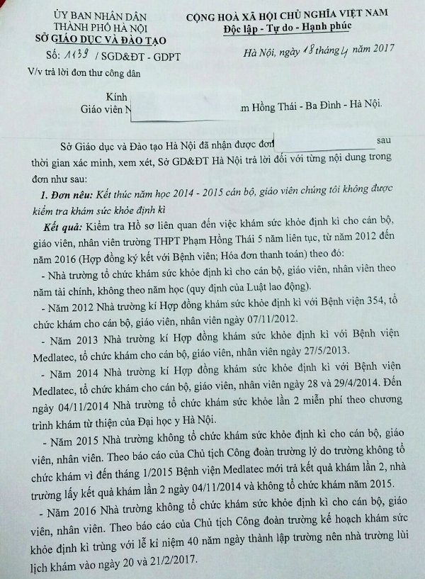 Vụ Hiệu trưởng Trường THPT Phạm Hồng Thái bị “tố”: Sở GD&ĐT Hà Nội trả lời đã khách quan? - Hình 1