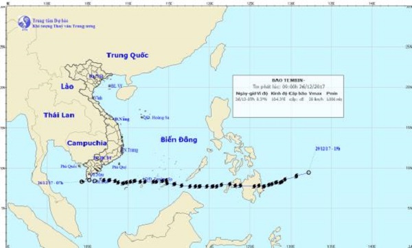 Bão số 16 - Tembin suy yếu thành áp thấp trên biển phía nam Cà Mau - Hình 1