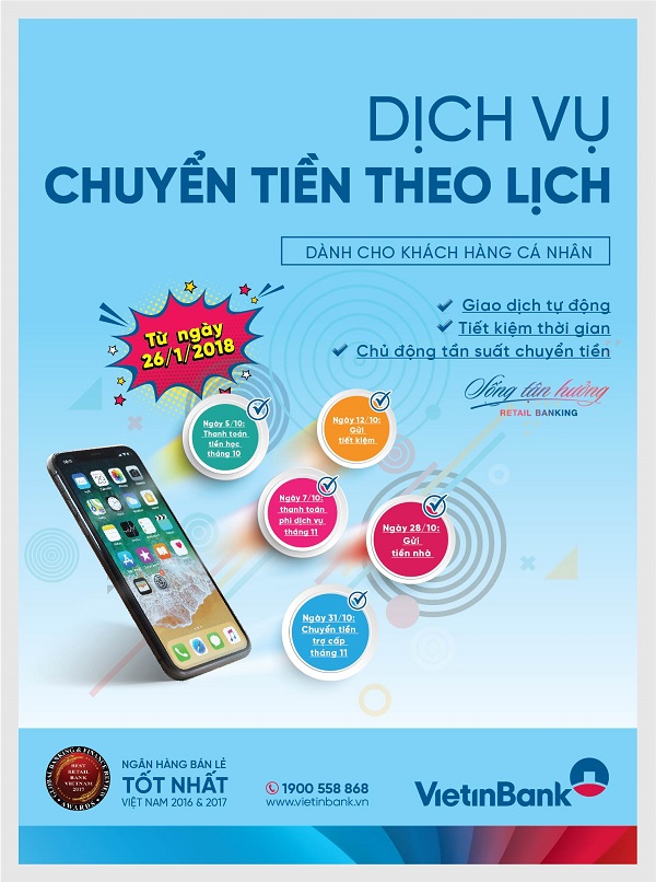 Chuyển tiền tự động theo lịch cùng VietinBank - Hình 1