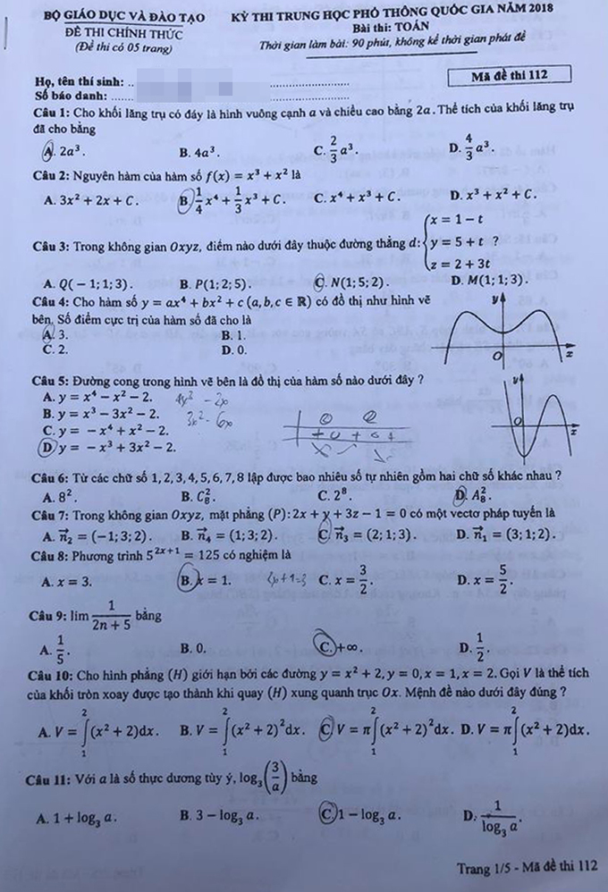 Đề Toán thi THPT quốc gia 2018 - Hình 1