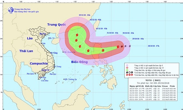 Bão Yutu giật trên cấp 17 di chuyển theo hướng Tây tây nam - Hình 1