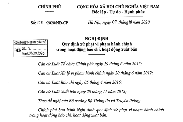 Nghị định 119/2020/NĐ-CP ban hành ngày 07/10/2020