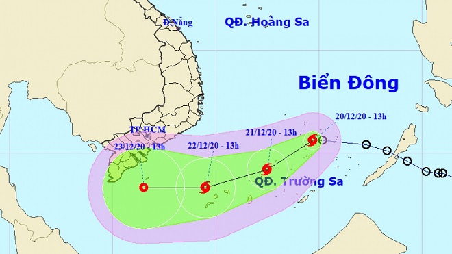 Vị trí và đường đi của bão số 14