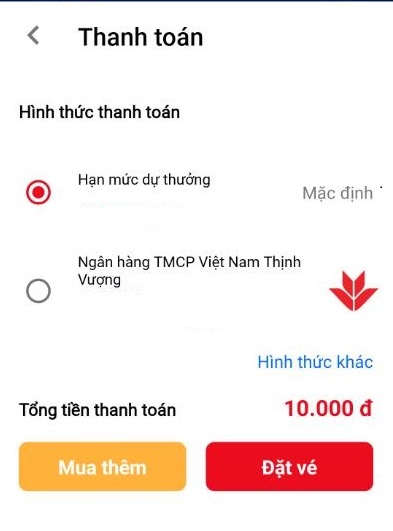 Các lựa chọn thanh toán mua vé Vietlott