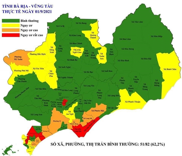 Bản đồ dịch tễ BR-VT thời điểm ngày 1/9