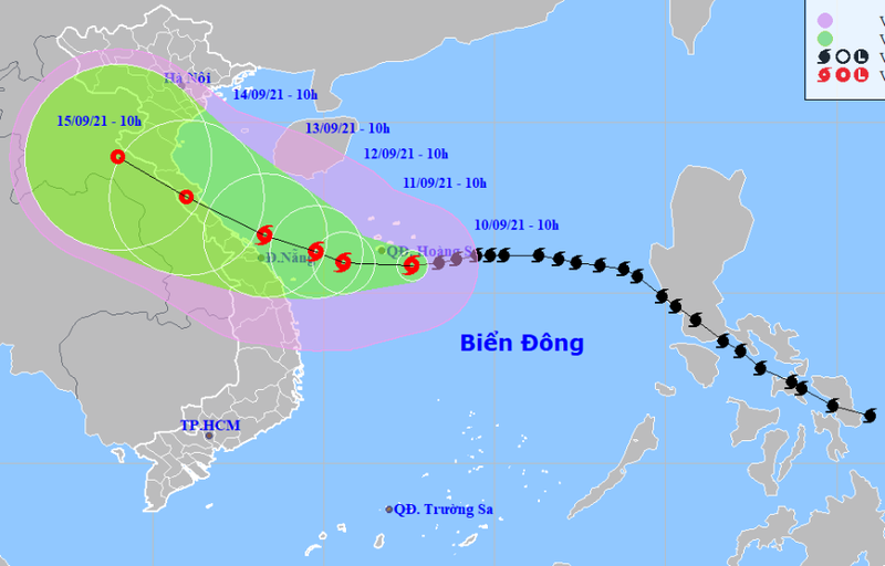 Vị trí và đường đi của bão Conson (Ảnh: KTTVQG)