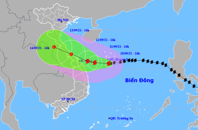 Họa đồ vị trí và hướng di chuyển của bão Côn Sơn (Nguồn: Trung tâm Dự báo Khí tượng thủy văn Quốc gia)