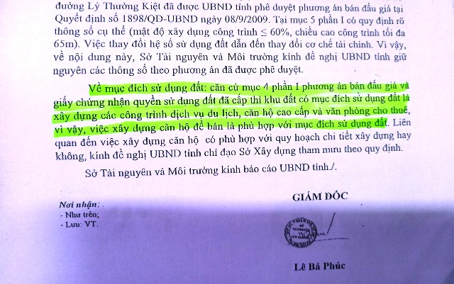 Công văn số 846/STNMT-QLĐĐ của Sở Tài nguyên& Môi trường đồng ý về mục đích sử dụng đất