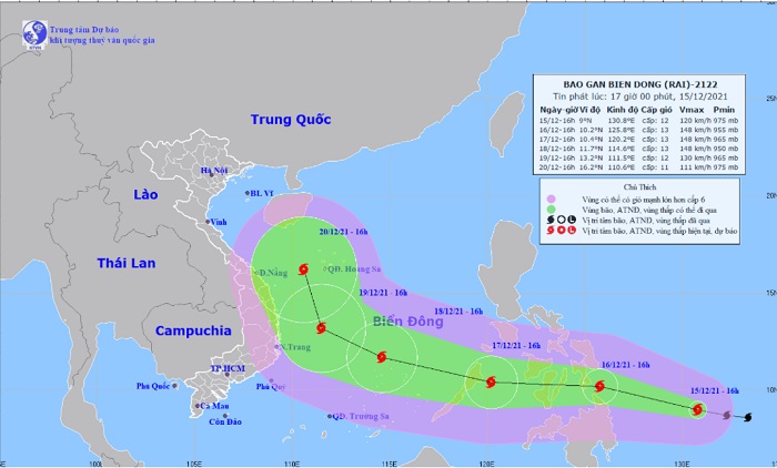 Dự báo hướng di chuyển của bão RAI