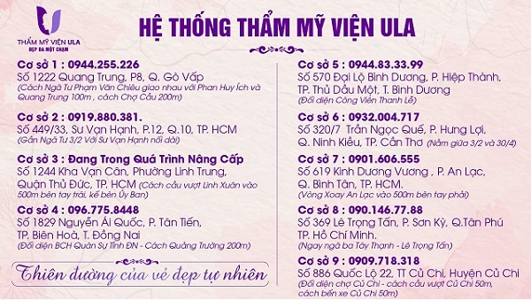 Theo giới thiệu, hiện tại hệ thống Thẩm mỹ viện ULA có 9 cơ sở