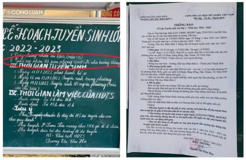 một số trường trong thông báo kế hoạch tuyển sinh vào lớp 1 và lớp 6, trong hồ sơ tuyển sinh, ngoài đơn xin dự tuyển, giấy khai sinh, giấy chứng nhận hoàn thành CTGD bậc học mầm non và tiểu học… thì còn phải kèm theo giấy xác nhận đã tiêm phòng Covid-19.