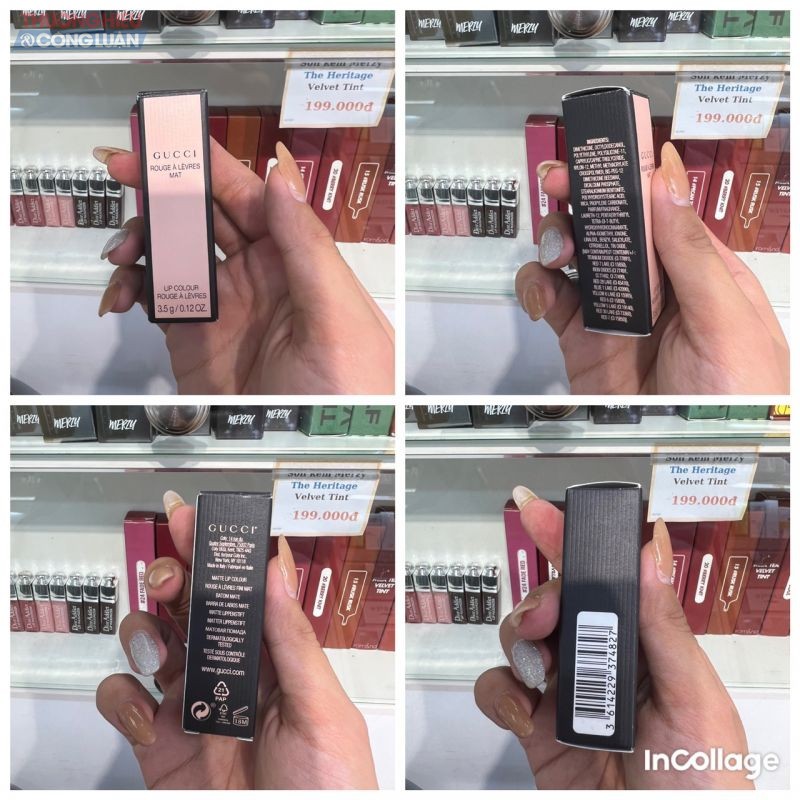 Như Missha Velvet Finish Cushion, son Gucci Rouge À Lèvres Mat, kem chống nắng Vichy Ideal Soleil, Kẻ mắt Heroine Make Kiss Me Liquid Eyeliner, Bảng mắt Etude Muhly Romance... tìm “mỏi mắt” cũng không thể tìm thấy tem nhãn phụ bằng tiếng Việt.