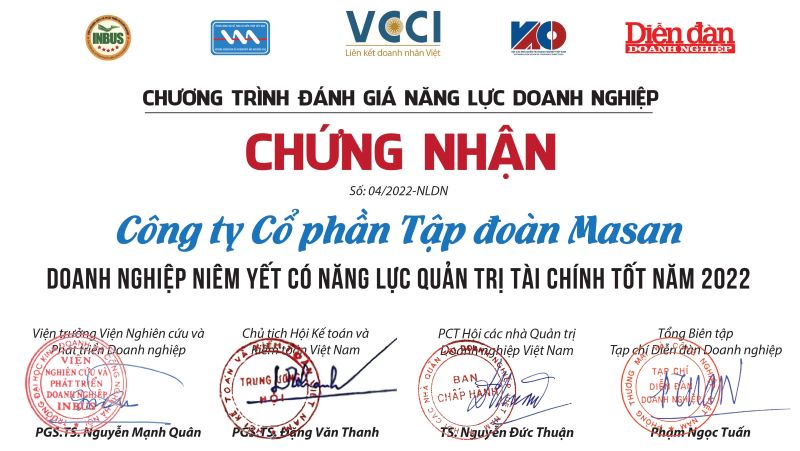 Masan vừa được vinh danh trong Top 15 doanh nghiệp niêm yết có Năng lực Quản trị tài chính tốt nhất năm 2022