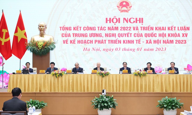 Các đồng chí lãnh đạo Đảng, Nhà nước dự Hội nghị - Ảnh: VGP/Nhật Bắc