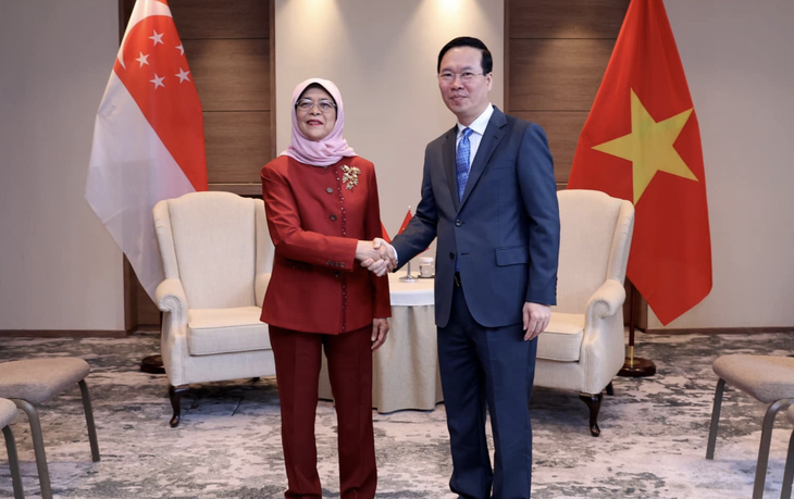 Chủ tịch nước Võ Văn Thưởng tiếp Tổng thống Singapore Halimah Yacob - Ảnh: Văn phòng tổng thống Singapore