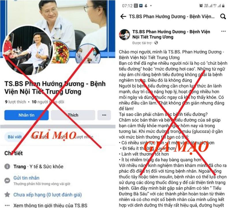 Facebook giả mạo TS.BS Phan Hướng Dương để bán sản phẩm cho người bệnh