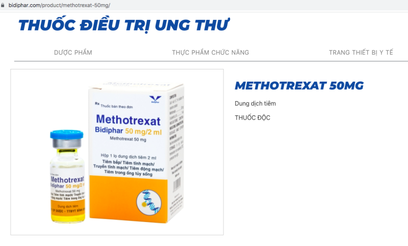 thuốc Methotrexat được giới thiệu là thuốc điều trị ung thư, được dùng ở đường tiêm