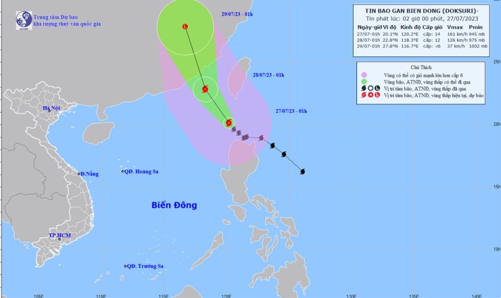 Đường đi của cơn bão Doksuri.