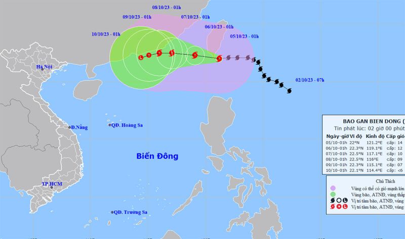 Dự báo đường đi của bão Koinu.