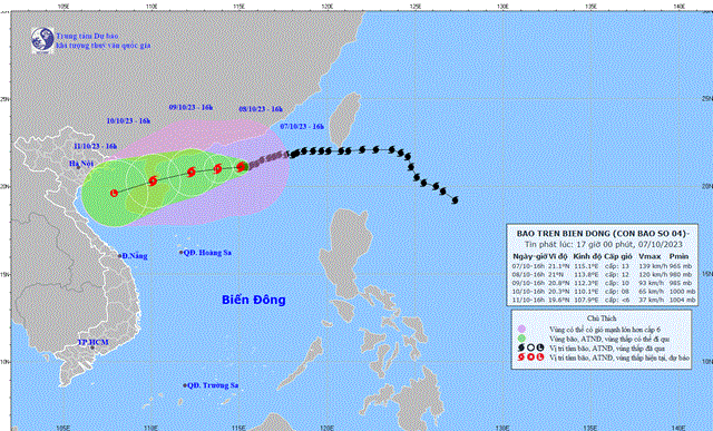 Hướng đi của bão số 4.