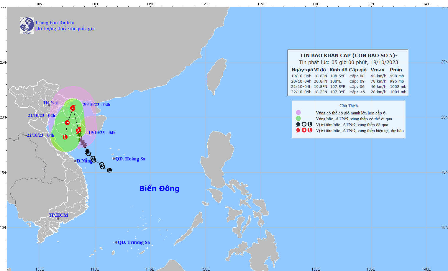 Dự báo vị trí và đường đi của Bão số 5