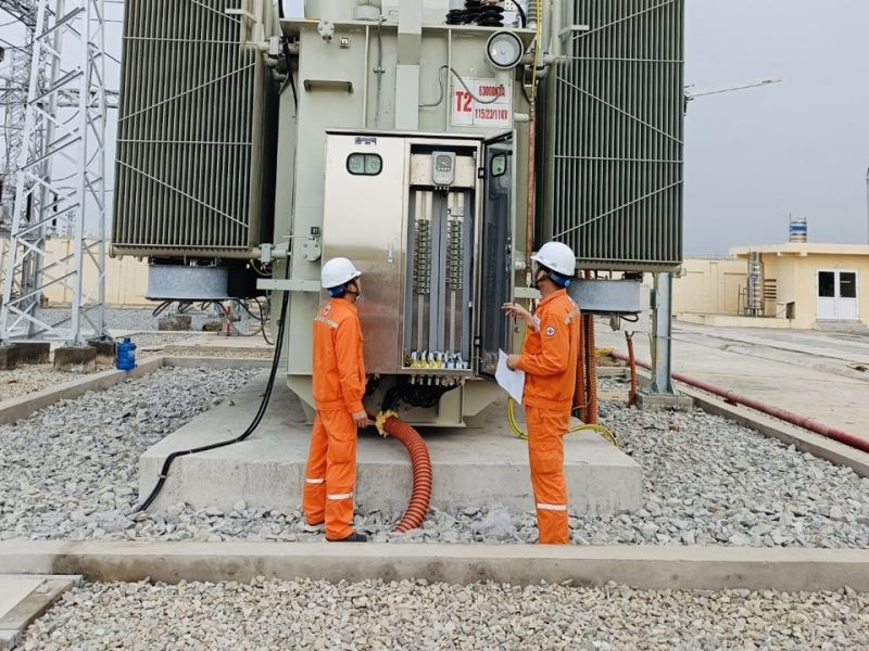 Máy biến áp AT2 TBA 110kV Đồng Sóc, tỉnh Vĩnh Phúc -Ảnh:VGP/Toàn Thắng