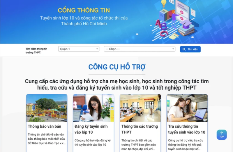 Công thông tin tuyển sinh lớp 10 và công tác tổ chức thi của TPHCM.