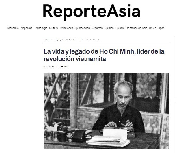 Bài viết ca ngợi Chủ tịch Hồ Chí Minh trên tờ Reporte Asia của Argentina, ngày 17/5. (Ảnh chụp màn hình)