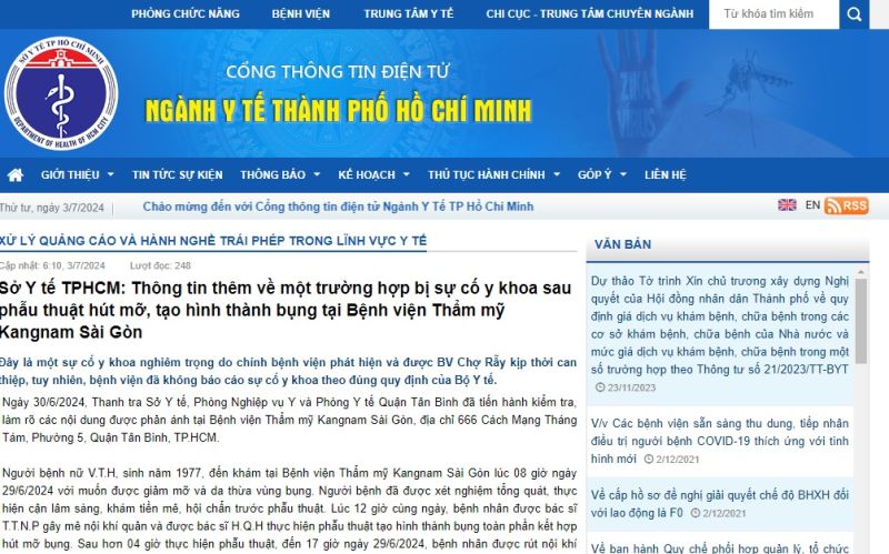 Sở Y tế TP. Hồ Chí Minh thông tin về vụ việc. Ảnh: Chụp màn hình