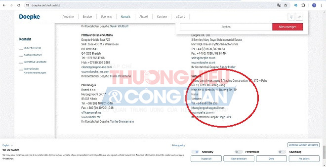 Trên Website của hãng Doepke tại Đức cũng chỉ có đối tác duy nhất tại Việt Nam là Công ty TNHH Đầu tư và Thương mại Xây dựng Khang Long