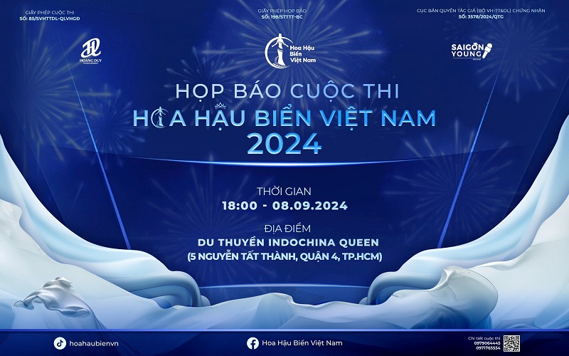 Họp báo cuộc thi Hoa hậu biển Việt Nam 2024 diễn ra tại du thuyền Indochina Queen vào ngày 8/9/2024 lúc 18 giờ