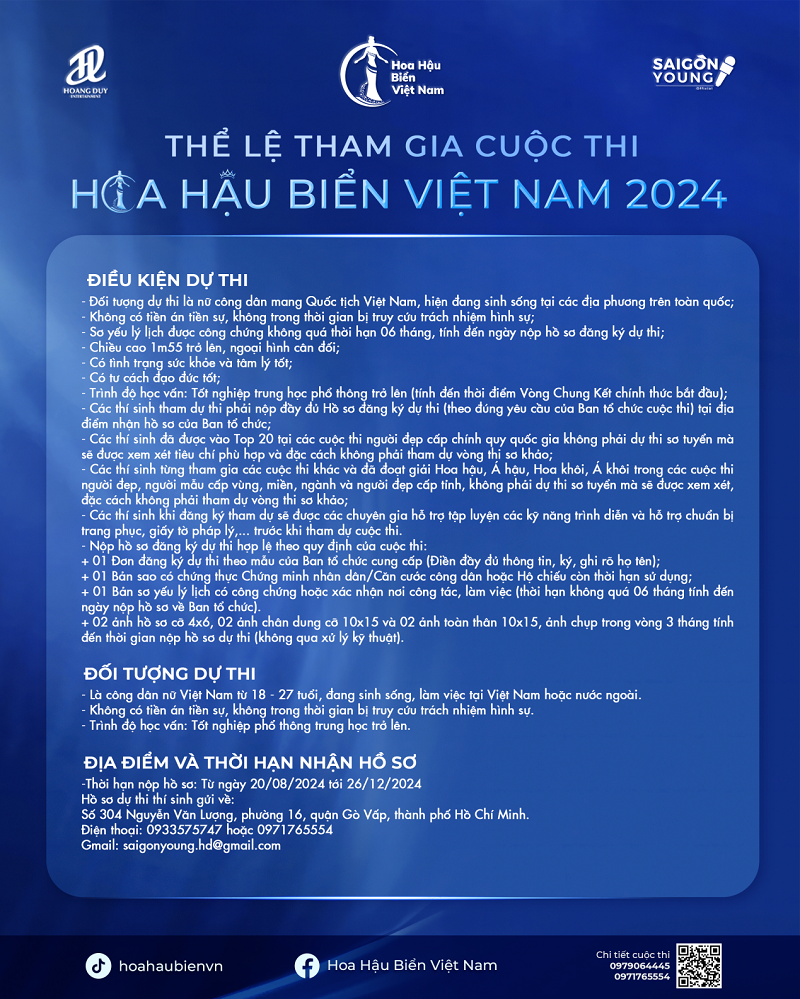 Thể lệ tham gia cuộc thi Hoa hậu Biển Việt Nam 2024