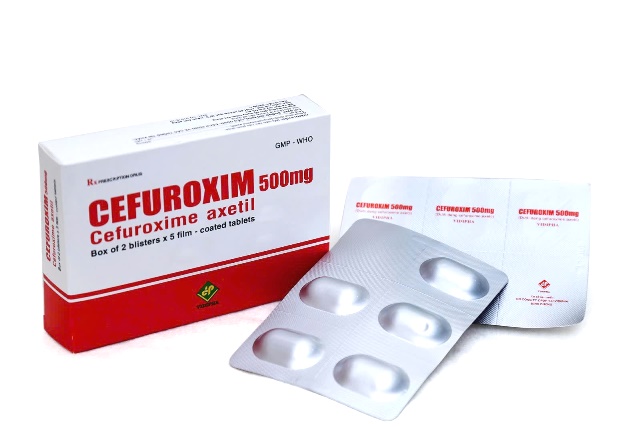 Mẫu thuốc Cefuroxim 500mg được sản xuất bởi Công ty cổ phần dược phẩm Trung ương Vidipha.