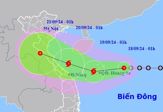 Dự báo vị trí và đường đi của áp thấp nhiệt đới (bão số 4).