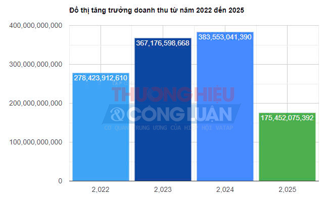 Đồ thị tăng trưởng doanh thu từ năm 2022 - 2025 của Công ty Thành Trung