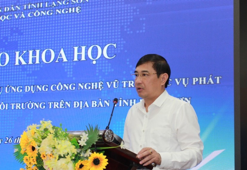 Lãnh đạo Sở Khoa học và Công nghệ Lạng Sơn phát biểu tại hội thảo