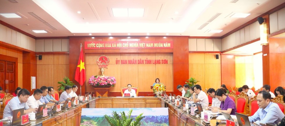 Quang cảnh hội nghị tại điểm cầu UBND tỉnh Lạng Sơn