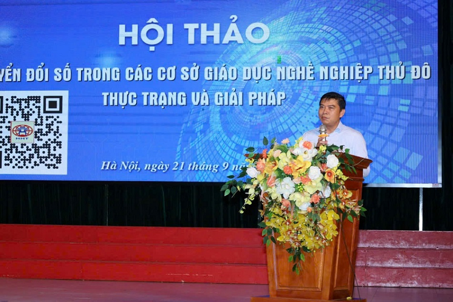 TS. Phạm Vũ Quốc Bình - Phó Tổng cục trưởng Tổng cục Giáo dục nghề nghiệp thông qua các chủ trương chính sách nhằm thúc đẩy chuyển đổi số trong hệ thống giáo dục nghề nghiệp Quốc gia.