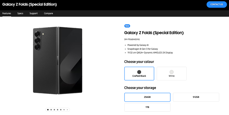 Website Samsung Ấn Độ về Galaxy Z Fold6 (Special Edition) - Ảnh chụp màn hình