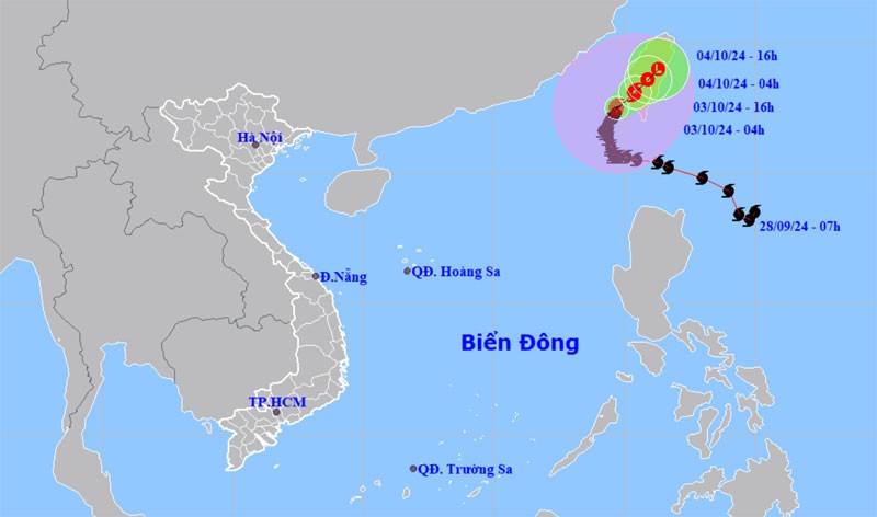 Vị trí và hướng di chuyển của bão số 5. (Nguồn: nchmf.gov.vn)