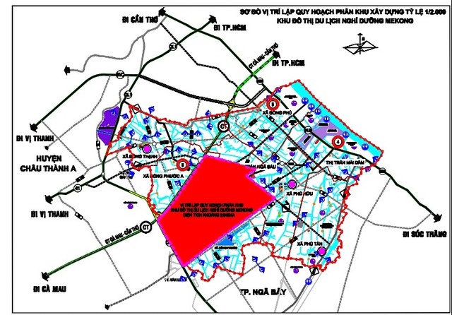 Sơ đồ vị trí lập Quy hoạch Khu đô thị du lịch nghỉ dưỡng Mekong.