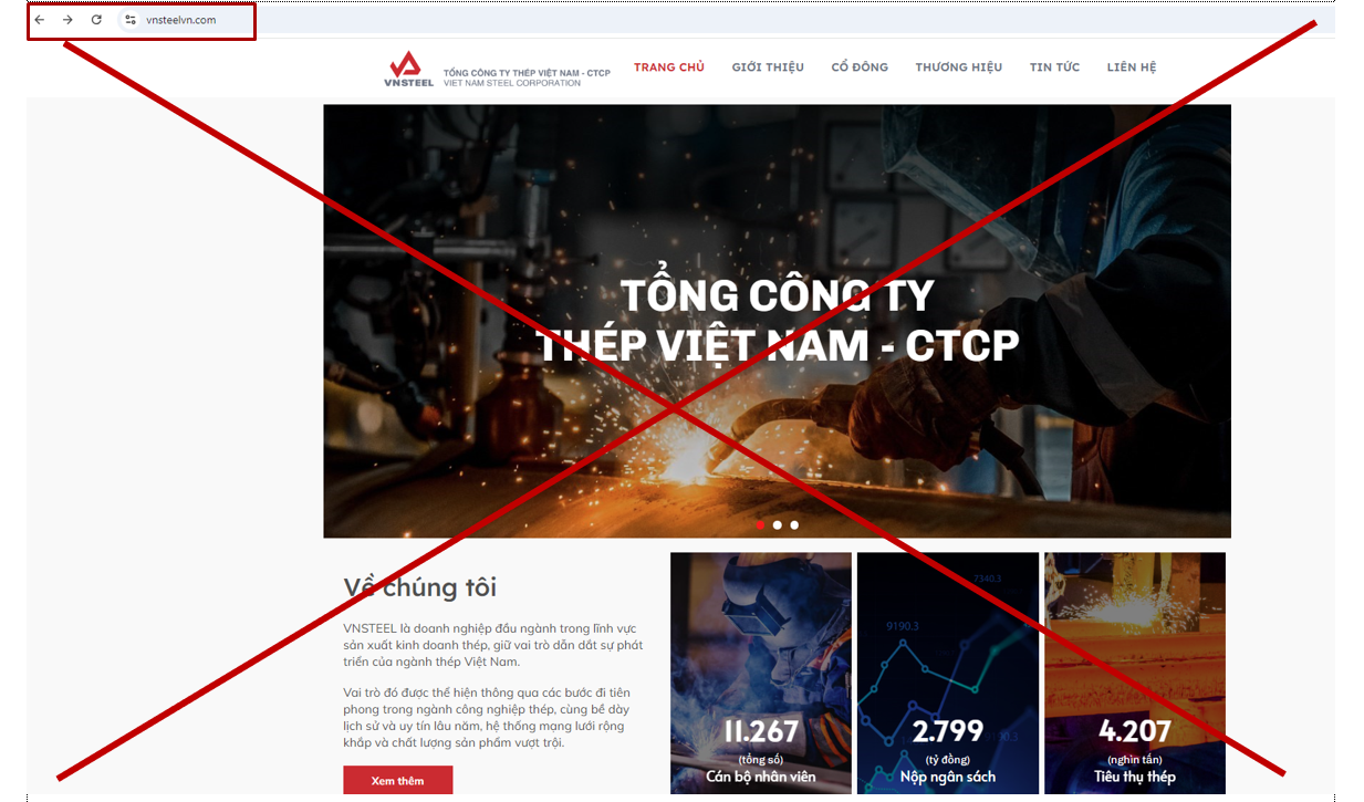 Website giả mạo: //vnsteelvn.com