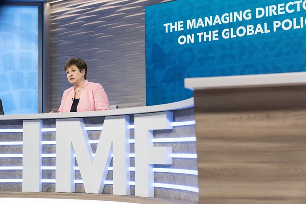 Tổng Giám đốc Quỹ Tiền tệ quốc tế (IMF) Kristalina Georgieva phát biểu tại cuộc họp báo ở Washington D.C., Mỹ. (Ảnh: THX/TTXVN)